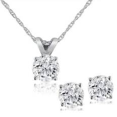 Jewelry Sets on sale Pompeii3 Solitaire Necklace & Studs Earrings Set 1/2 ctw - White Gold/Diamond