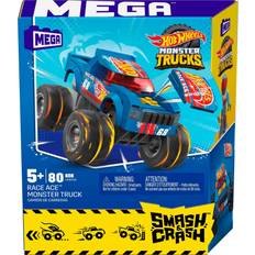Building Games Mega Hot Wheels Smash n Crash Monster Truck Building Set 80pcs Race Ace w/Micro Figure Driver Figure