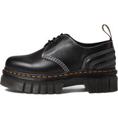 Dame - Svarte Derby Dr. Martens Audrick White Stitch Leather Platform Shoes BLACK