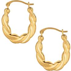Gold Earrings 10k yellow gold shiny twisted oval hoop earrings, diameter 20mm