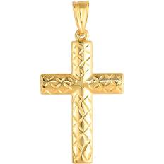 Gold Charms & Pendants 14k Yellow Gold Shiny Diamond Cut Fancy Cross Pendant 15x30 mm