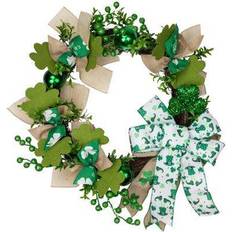 Garlands & Confetti Northlight Burlap Bows Shamrocks St. Patrick's Day Wreath, Green, 24"