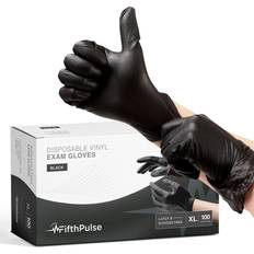 FifthPulse Powder Free Vinyl Exam Gloves, Latex Free, Large, Black, 100/Box FMN100035 Black
