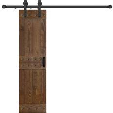 ISLIFE Mid-Century Style 24 84 Dark Walnut DIY Knotty Pine Wood Sliding Barn Door with Hardware Kit