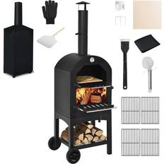 Wood Logs Outdoor Pizza Ovens Costway Pizza Oven with Stone