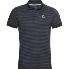 Golf Bekleidung Odlo Men's Nikko Dry Polo Shirt - Black/Steel Grey/Stripes