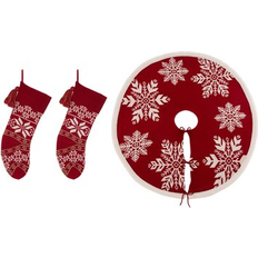 GlitzHome Knitted Acrylic Christmas & Tree Skirt Stocking