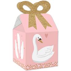 Big Dot of Happiness Swan Soiree Square Favor Gift Boxes White Swan Baby Shower Birthday Party Bow Boxes Set 12