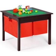 Costway Baby Toys Costway 2-in-1 Kids Double-sided Activity Building Block Table with Drawers-Brown