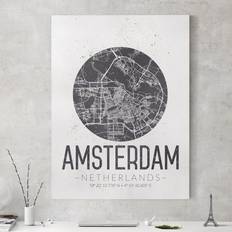 Leinwandbild Schwarz-Weiß Stadtplan Amsterdam Retro Weihnachtsbaum