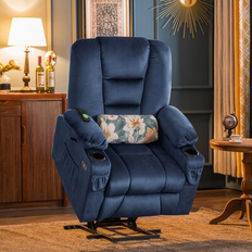 Massage Chairs Mcombo Electric Power Lift Recliner Chair with Massage and Heat for Elderly, Extended Footrest, USB Ports, Fabric 7529 Navy Blue