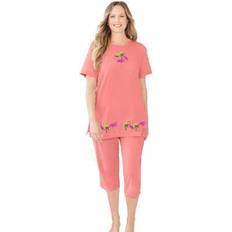 Plus Women's Knit Capri Sleep Set by Dreams & Co. in Coral Pink Flamingo Size 5X