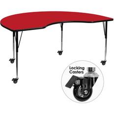 Tables Flash Furniture XU-A4896-KIDNY-RED-H-A-CAS-GG Kidney Shaped Mobile Activity Table 96"L x 48"W, Laminate Top, Red