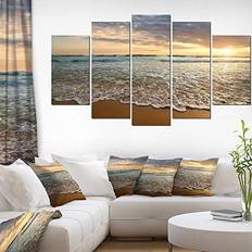 Interior Details Design Art Bright Cloudy Sunset in Ocean Seashore Wall Decor