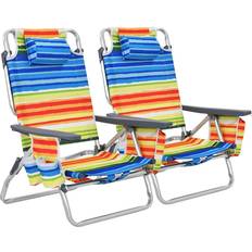 Goplus Backpack Beach Chairs with 5-Positions Set of 2 Yellow Stripe