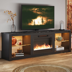 Natural Furniture Bestier Fireplace Entertainment Center Black 71x20"