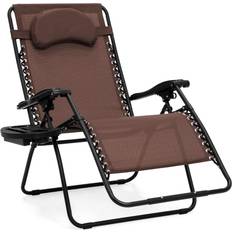 Best Choice Products Camping Chairs Best Choice Products Oversized Zero Gravity Folding Reclining Brown Fabric Outdoor Lawn w/Cup Holder