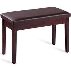 Stools & Benches Costway Solid Wood PU Leather Padded Piano Bench Keyboard Seat-Coffee