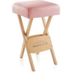 Saloniture Wood Folding Massage Stool with Carrying Case Pink