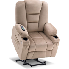 Mcombo Electric Power Lift Recliner Chair with Massage and Heat for Elderly, Extended Footrest, USB Ports, Fabric 7529 Beige