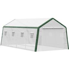OutSunny Freestanding Greenhouses OutSunny 20' Heavy-duty Greenhouse, Walk-in Hot House with Windows Roll Up Door, PE