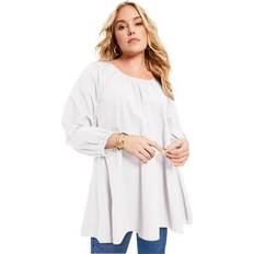 White - Women Shirts June+Vie Plus Women's Bow-Back Puff Sleeve Top by in White Size 26/28