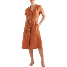 Quince European Linen Button Front Dress - Terracotta