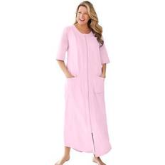 Clothing Plus Women's Long French Terry Zip-Front Robe by Dreams & Co. in Pink Size 4X