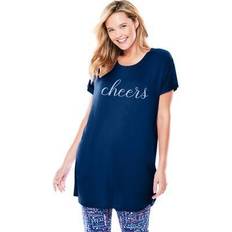 Plus Women's Soft PJ Tunic Tee by Dreams & Co. in Evening Blue Cheers Size 26/28