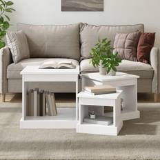 Hvite Settbord vidaXL white 3x Engineered Wood Nesting Table