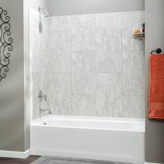 Palisade 25.6 in. x 14.8 in. Interlocking Vinyl Tile Shower and Tub  Surround Kit in Dusty Pearl