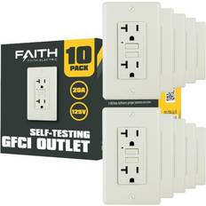 Faith 20A GFCI Outlets Slim GFI Receptacles Wall Plate Light Almond 10 Pack