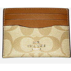 Card Cases Coach Outlet Slim Id Card Case In Signature Canvas - Light Khaki/Light Saddle