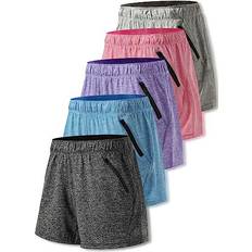 Liberty Women's Workout Gym Shorts 5-pack - Heather Black/Blue/Purple/Pink/Grey