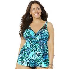 Swimsuits For All Plus Women's Bra Sized Crochet Underwire Tankini Top in Green Size DD