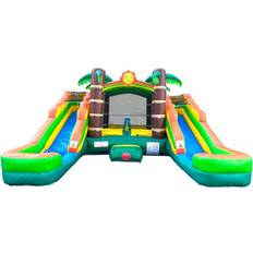 Plastic Jumping Toys Crossover Tropical Inflatable Bounce House with Double Water Slides