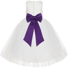Christening Wear Children's Clothing Ekidsbridal Junior Floral Lace Flower Girl Christening Baptism Dress - Ivory/Purple