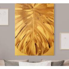Rosa Wanddekos Leinwandbild Goldenes Monsterablatt auf 40.0 Wanddeko