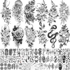 Bilizar 64 sheets long lasting flower temporary tattoos for small, black