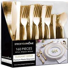 Gold Disposable Flatware Heavy duty 160 pack gold cutlery 80 forks, 40 knives, 40 spoons