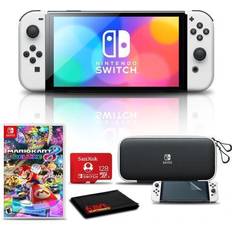 Nintendo switch console with mario kart Game Consoles Nintendo Switch OLED White with Mario Kart 8 Deluxe, 128GB Card, and More