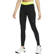 Nike Women's Pro Mid Rise Mesh Panelled Leggings - Black/Volt/White