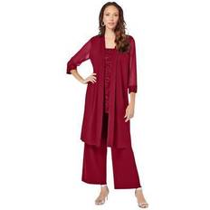 Rain Sets Roaman's Plus Three-Piece Lace & Sequin Duster Pant Set by in Rich Burgundy Size W Formal Evening