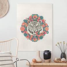 Blau Wanddekos Leinwandbild Tiere Illustration Tiger Mandala Paisley Wanddeko