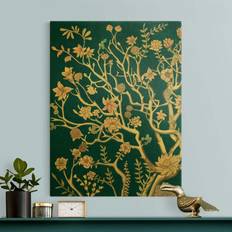 Wanddekos Leinwandbild Gold Chinoiserie Blumen Wanddeko