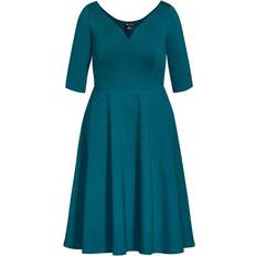 City Chic Cute Girl Elbow Sleeve Dress Plus Size - Teal