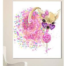 Design Art Sweet Pink Dog with Glasses Painting Print on Framed Art