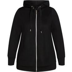 Avenue Sweaters Avenue Eyelet Hoodie Jacket Plus Size - Black