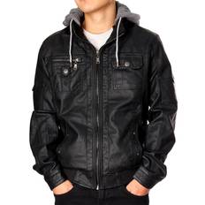 Leather Jackets - Men RNZ Premium Designer Men’s Faux Leather Jacket M9-Black-XXL
