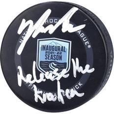 Yanni Gourde Seattle Kraken Autographed 2021-22 Inaugural Season Official Game Puck with Release The Kraken